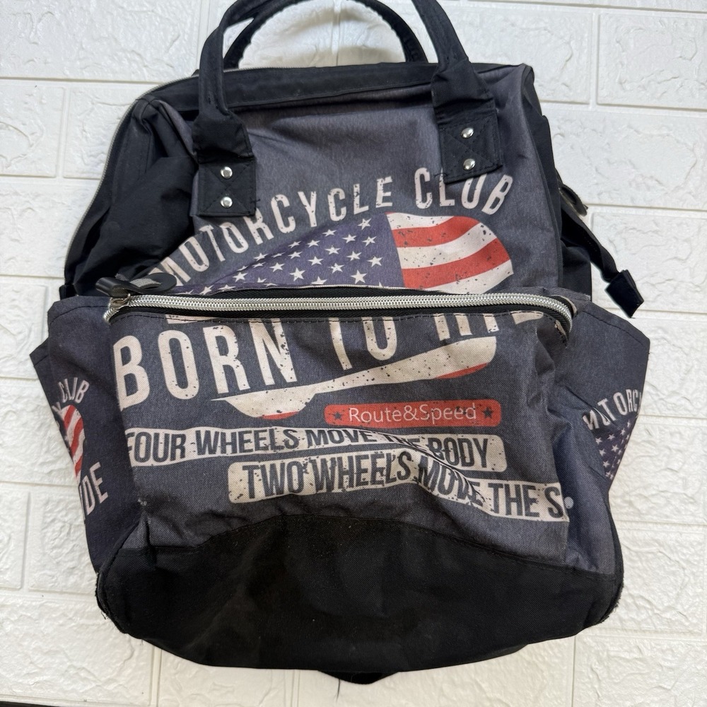 Born To Ride Motorcycle Club Backpack Black American Flag Biker Bag